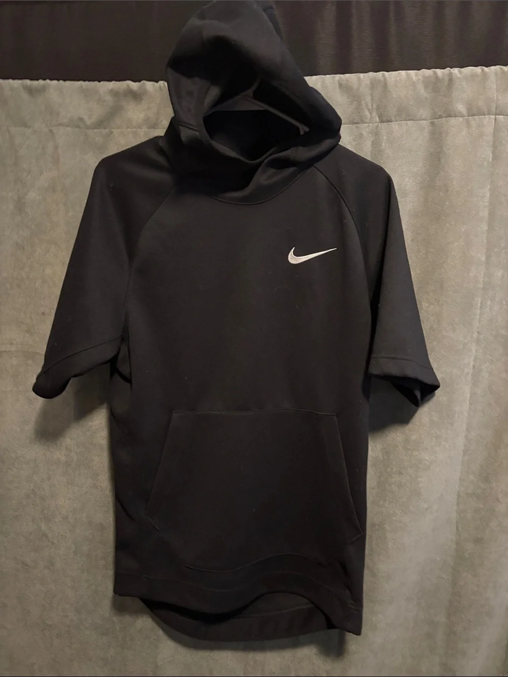 Nike Black Short-Sleeve Crewneck Hoodie with White Swoosh